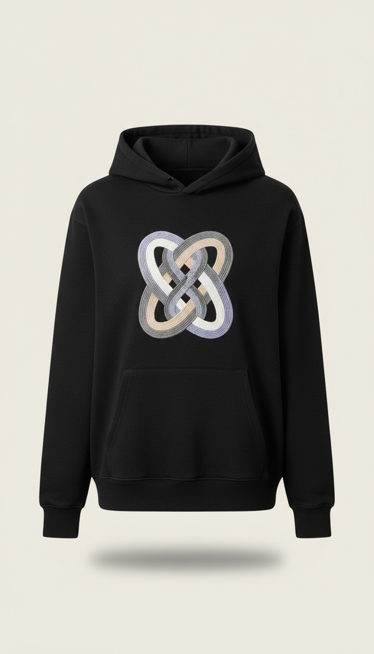 Charcoal Black Embroidered Hoodie